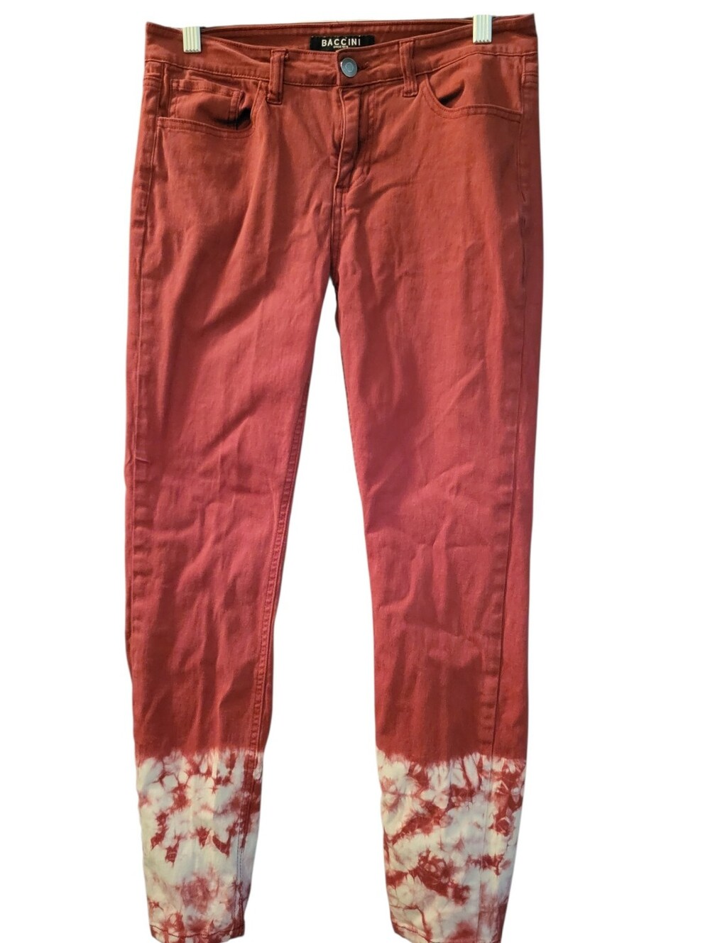 Baccini Skinny Jeans with Tie-Dye Hem Red/White sz 6